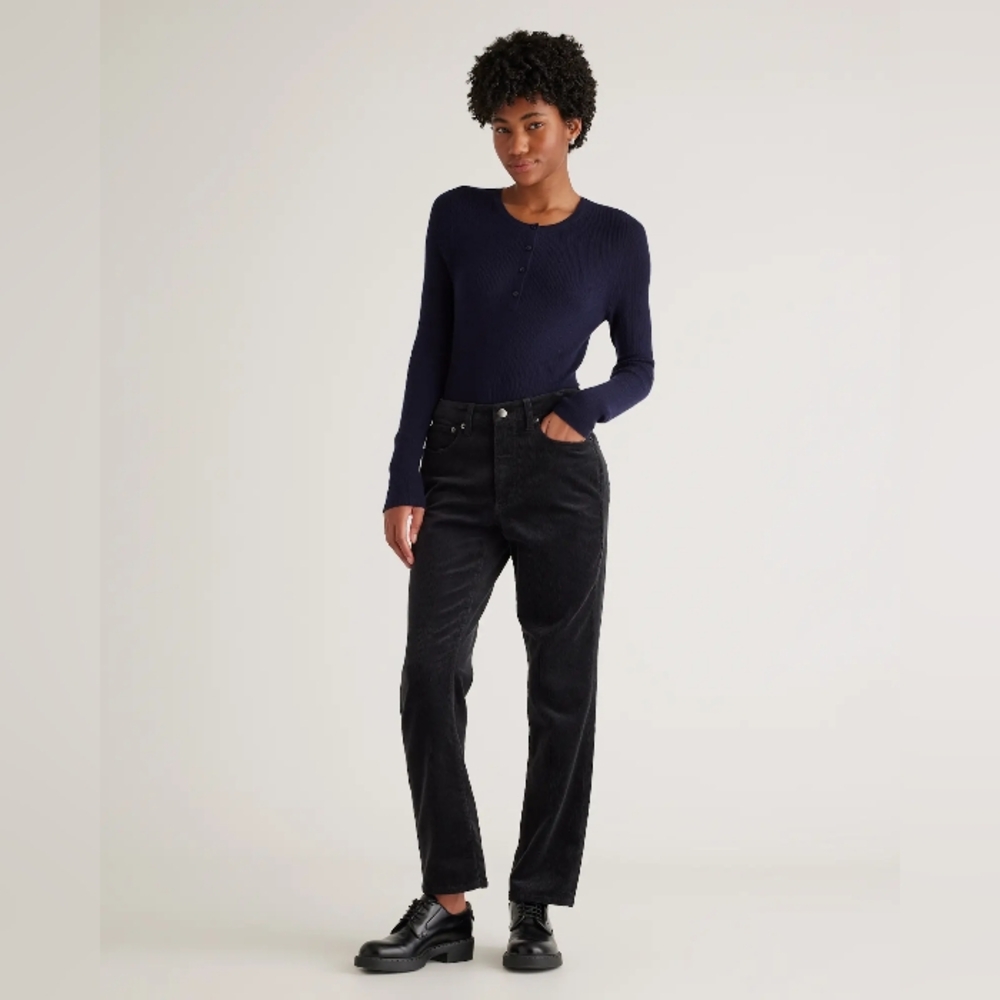 NWT QUINCE Black Organic Stretch Corduroy Straight Leg Pants 14